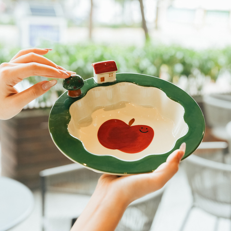 [Christmas Aesthetic Tableware] Household Ceramic Fruit Salad Plate, Creative Baked Rice Bowl, Breakfast Pasta Plate