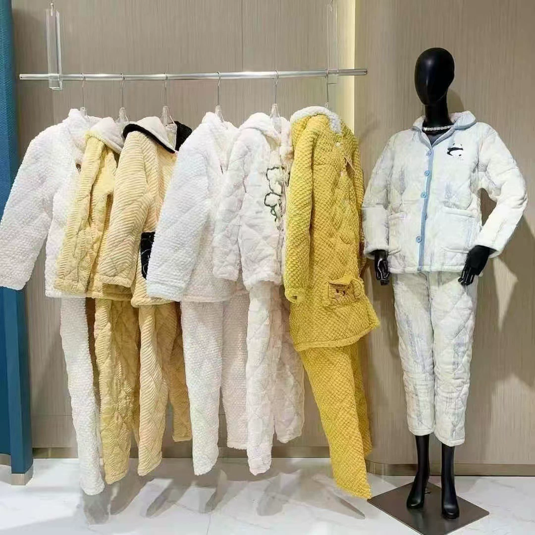 Beyan Star коралловый бархат трехслойная хлопковая пижама женская осень-зима плюс бархат утолщение в стиле ретро-полосатый набор