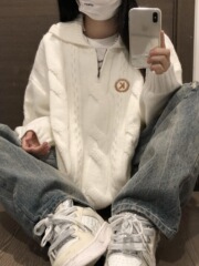 2025秋新款学院风翻领宽松百搭套头针织衫女通勤毛衣秋冬加厚上衣