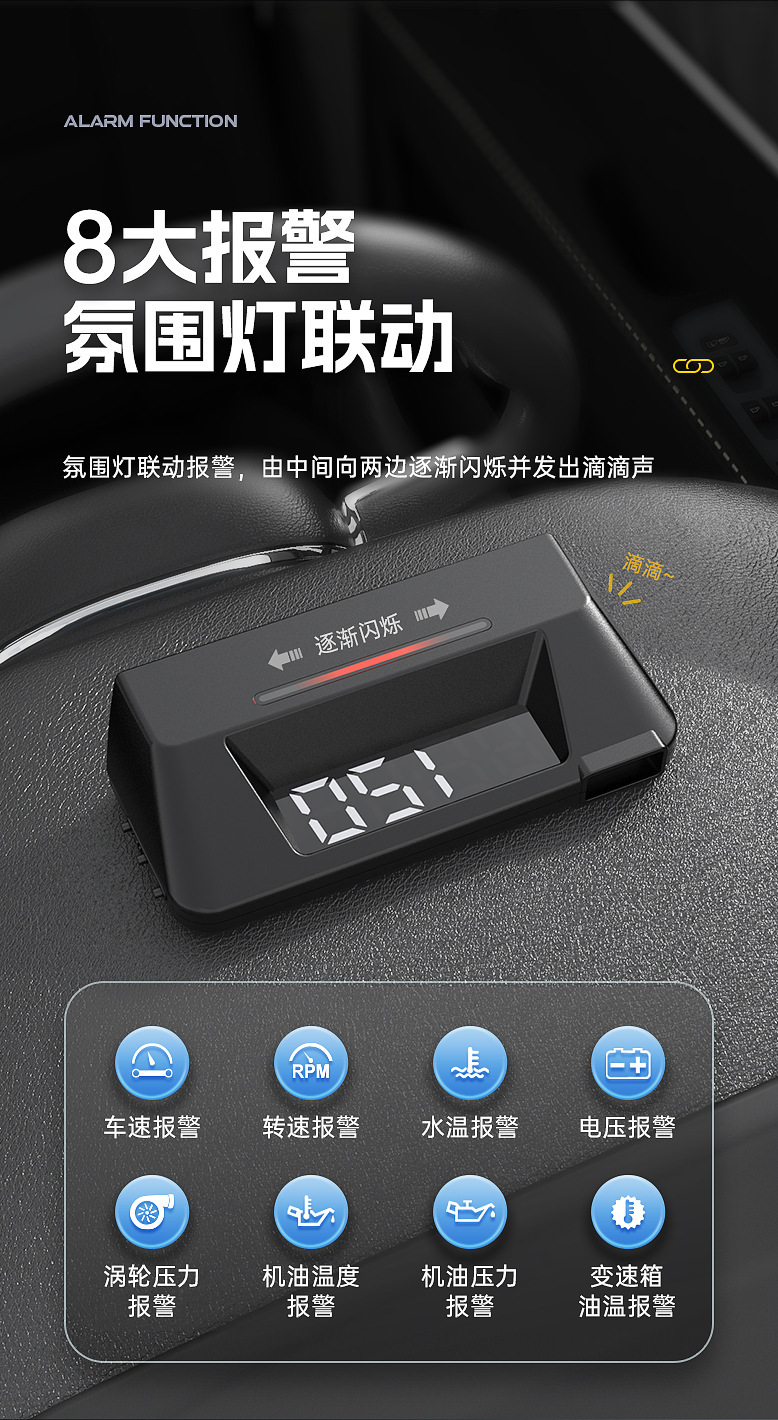 Hud Head-Up Display Obd Multi-Function Car Instrument Oil Temperature Transmission Oil Temperature Monitoring Dual Display S100