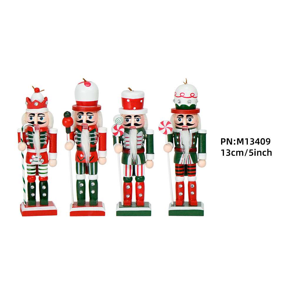 Tráfico fronterizo de madera cascanueces soldados adornos 13cm set tetra dopamina colgante árbol de Navidad hogar marionetas rey