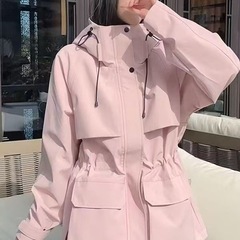 2025春秋新款女今年流行爆款连帽冲锋衣外套抽绳收腰风衣女上衣潮