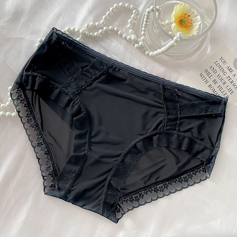 Ropa interior de encaje de las mujeres de verano delgada sin costuras cintura media sexy triángulo de seda de hielo pantalones cortos puro deseo transparente ropa interior de niña