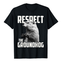 RESPECT THE GROUNDHOG尊重土拨鼠趣味印花上衣运动宽松短袖T恤男