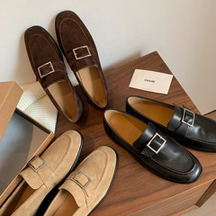皮帶扣小皮鞋女深口鞋春季新品里外全皮英倫風套腳低幫低跟單鞋女