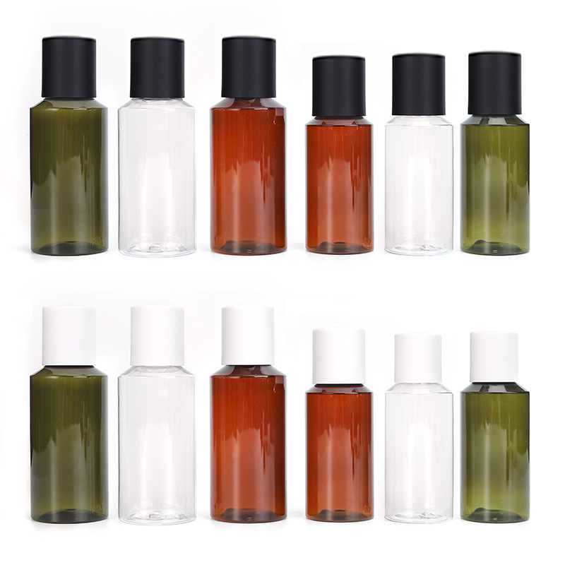 Negro/Blanco de cubierta completa botella de la bomba de presión 150ml marrón PET Rocío puro spray botella 100mL botella de loción de plástico transparente