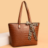 Capacious fashionable trend one-shoulder bag with bow, crocodile print