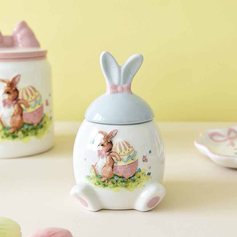 Huevos de Pascua transfronterizos creativos bonitos conejos de alto valor de la cara para el hogar tanque de almacenamiento sellado