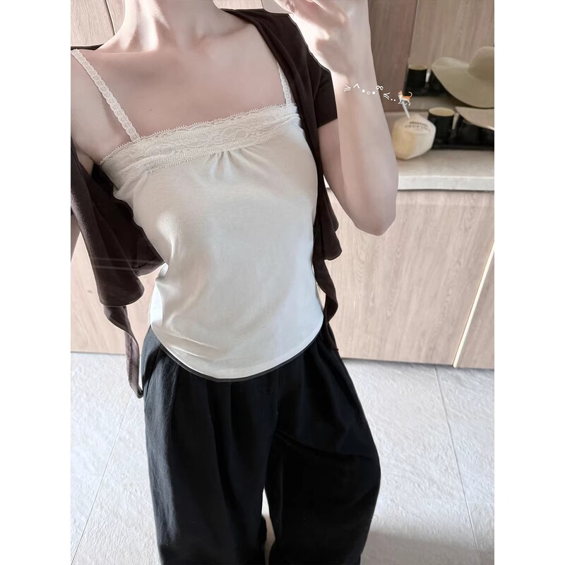 Lace-Trimmed White Camisole for Women, New Summer Style Versatile Base Top, Korean-Style Tube Top with Open Lining Lace-Trimmed White Camisole for Women, New Summer Style Versatile Base Top, Korean-Style Tube Top with Open Lining