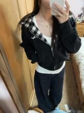 国潮牌复古黑色拉链开衫连帽卫衣女春秋季设计感学院休闲百搭外套