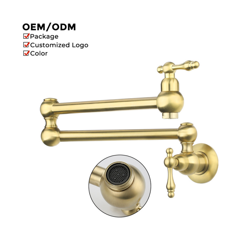 Cross-Border All-Copper Wall-Mounted Folding Rotatable Faucet Retro Double-Handle Kitchen Sink Faucet