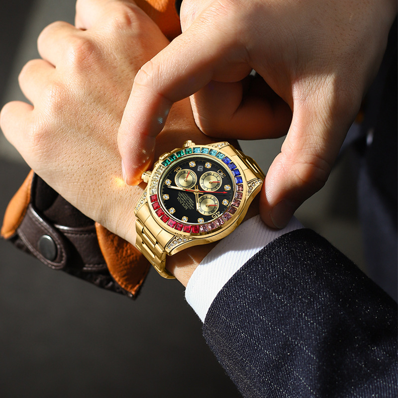 TikTok Explosive High-end Men's Watch Business Luxury Trendy Fashion Watch Waterproof Steel Band Quartz Watch High-end Sense