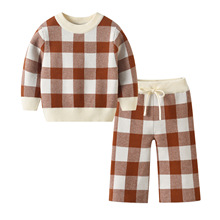 ins爆款女童套装秋冬新款格子针织毛衣长裤保暖毛衫两件套