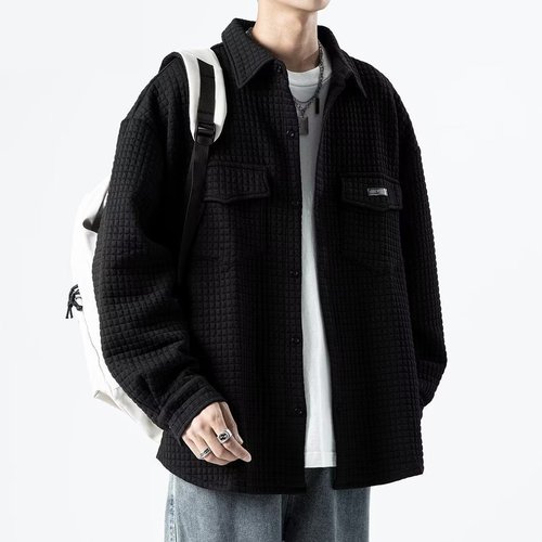 3D Waffle Coat Men Autumn Winter Streetwear High Street City Boy Work Jacket Men Loose American Style