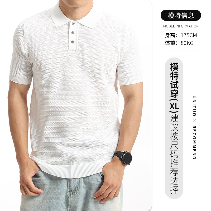 Europa y América transfronterizos hombre hielo de punto polo camisa de manga corta hombre de verano de negocios casual de alto nivel con solapas hombre