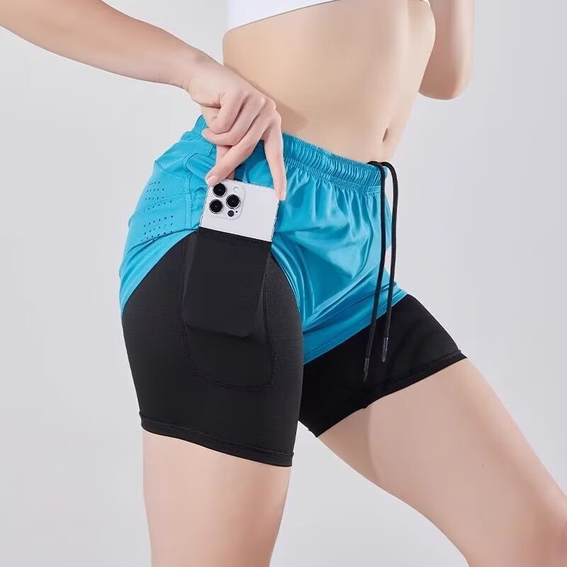 European size two-piece three-quarter pants for men and women, with an inner pocket for a phone, suitable for sports, running, and marathon, cross-border supply