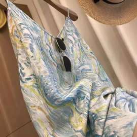 夏百搭显瘦上身纸片人既视感夏日穿搭艺术油画印花显瘦吊带 开叉