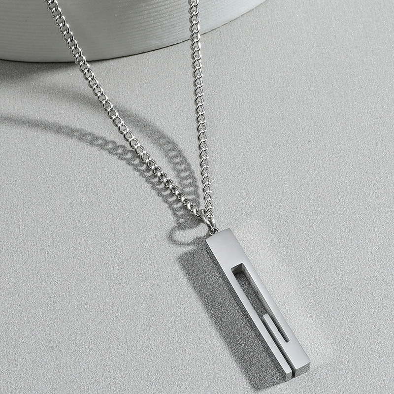 New Simple Stainless Steel Back-shaped Pillar Pendant Couple Sweater Chain display picture 4