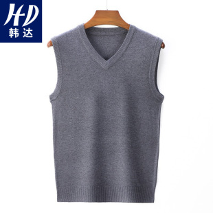 Honghuo 2023 Spring and Autumn New Men's V-neck Vest Men's Middle-aged Fit Fashion Wool Vest Sweater Men