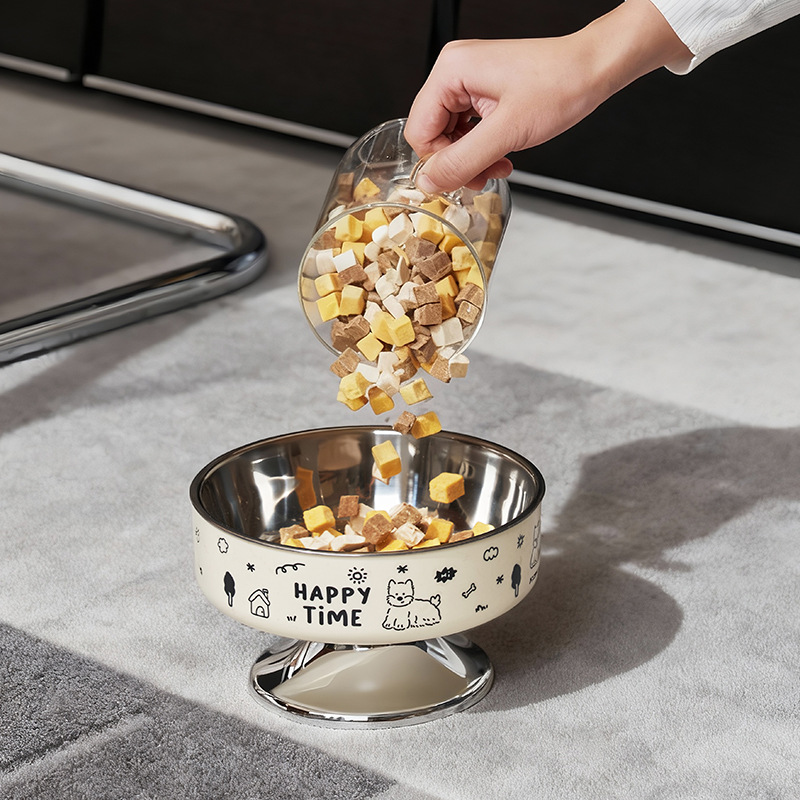 Tazón para gatos de acero inoxidable Tazón de pies altos para gatos Boca negra anti-derribear Tazón para perros Tazón para columna cervical anti-deslizante Tazón para mascotas de gran calibre