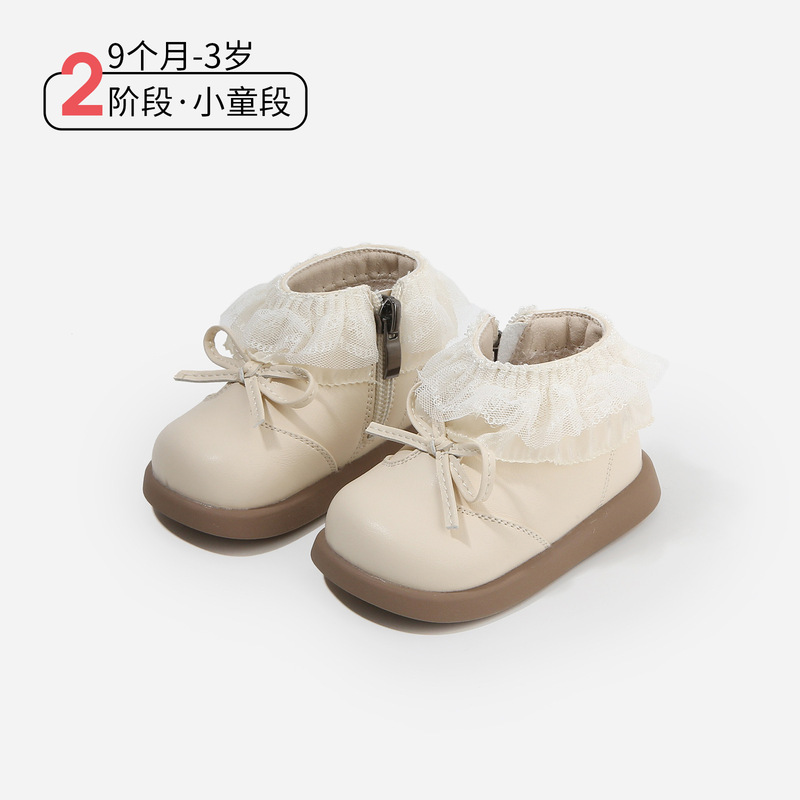 秋季儿童短靴宝宝学步鞋秋冬季新款幼童小皮鞋女童蕾丝公主鞋子|undefined