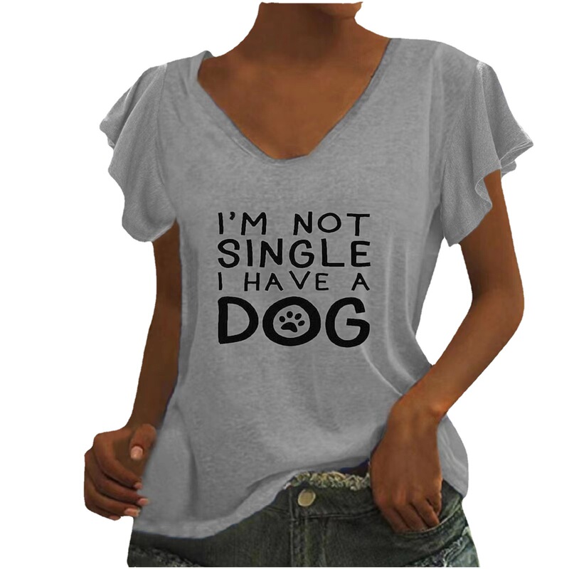 2022 women's Amazon AliExpress ebay ruffle sleeve dog print loose pullover short sleeve t-shirt 2022 women's Amazon AliExpress ebay ruffle sleeve dog print loose pullover short sleeve t-shirt