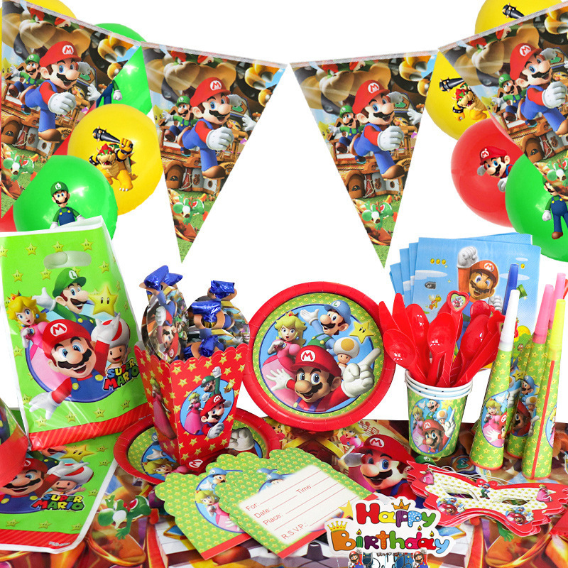 Mario tema Fiesta traje Mary cumpleaños de los niños decoración desechable partido plato de papel taza de papel