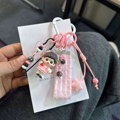 【萌え粒付き】かわいい格子縞散珠diy手作りビーズストラップキーホルダーアクセサリー