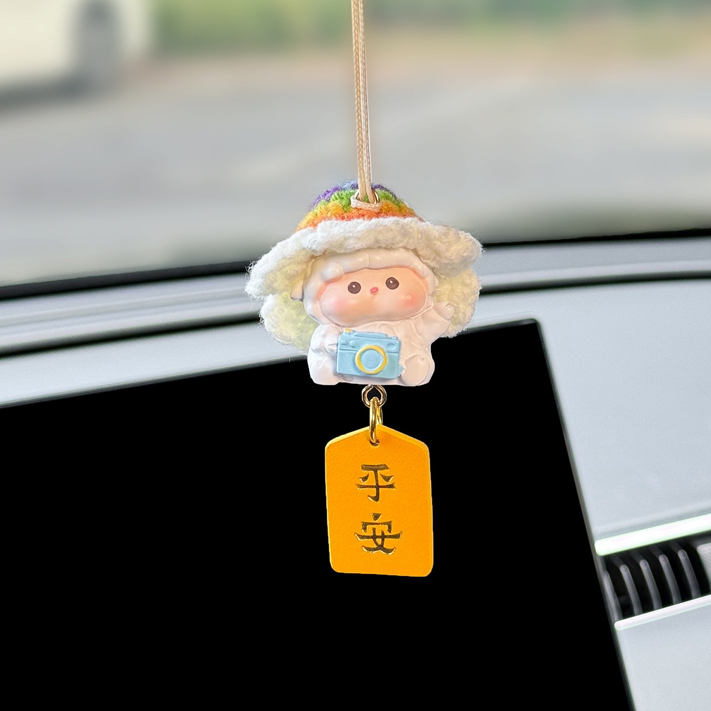 2026 New Lamb Car Pendant, Car Rearview Mirror Safety Ornament, Car Interior Decoration Hanging Decoration, Cute for Women