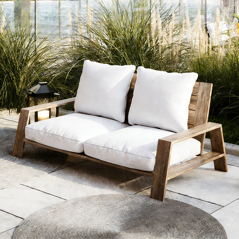 Sofá de teca de alta gama al aire libre combinación de mesa de té patio al aire libre hotel de ocio muebles impermeables y protectores solares