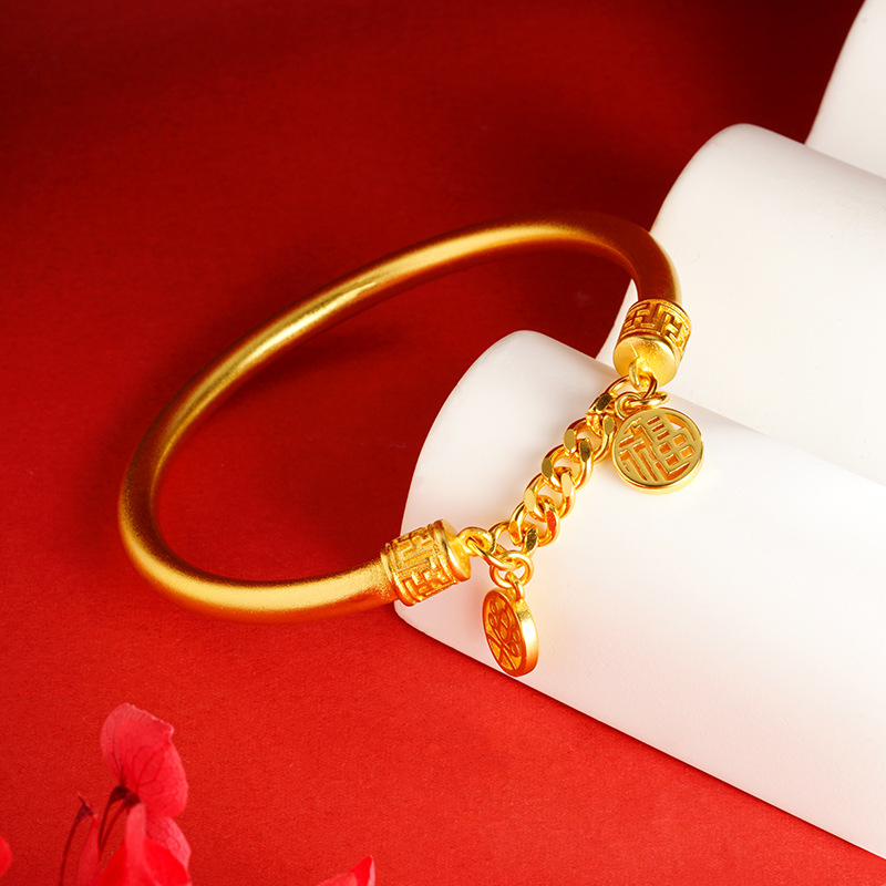 Estilo antiguo Vietnam arena oro Ping An Xi le Fu pulsera de cadena elegante de las mujeres pulsera de aleación de cobre de alta protección de color suministro al por mayor