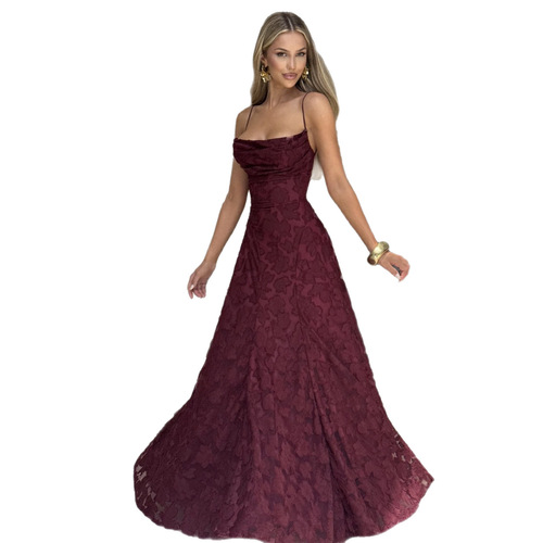 Cross-border Amazon European and American-style women's clothing, new fashion all-match sexy wine-red strappy dress in a spicy girl style.