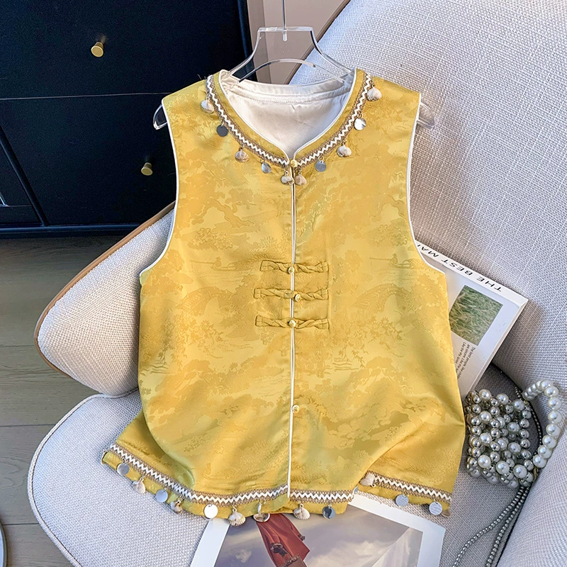 2025 реальный снимок Новый китайский ретро маленький круглый воротник с дисковой пряжкой