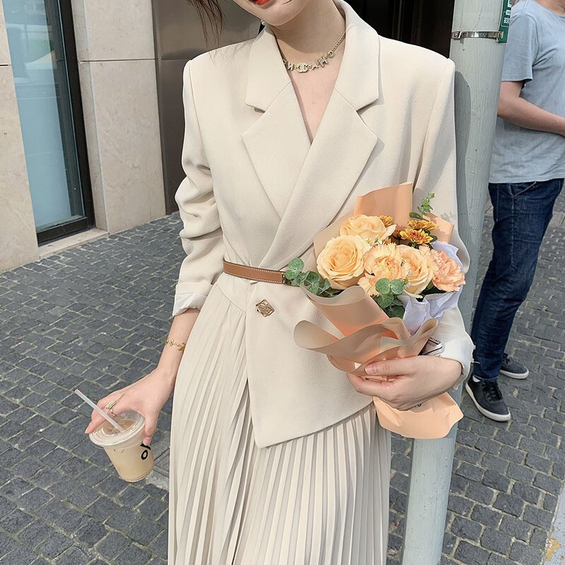 Elegant Spring and Autumn Dress 2026 New Design Blazer Dress with Waist-Cinching Slimming Effect and Pleated Skirt
