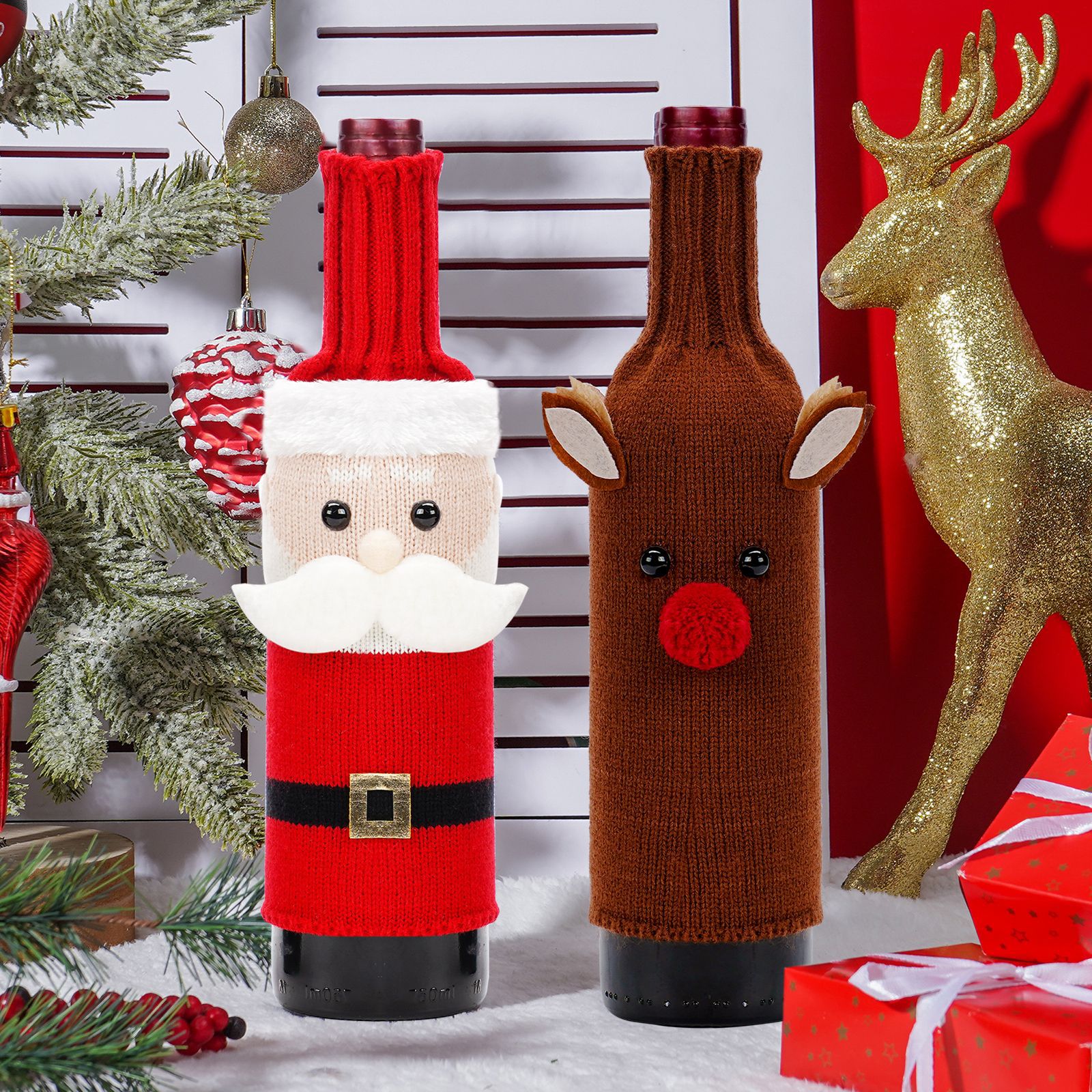 Transfronterizo nueva botella de vino de Navidad cubierta de punto tela cinturón anciano muñeca cubierta de champán bar Mesa atmósfera Decoración
