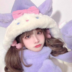 2025年冬季新款甜美少女可爱猫咪三件套加绒加厚帽子围脖手套一体