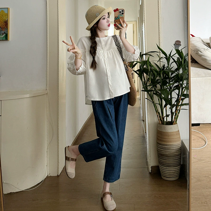 Сет летний милый для будущих мам: oversize футболка для кормления грудью и джинсы, корейский стиль от . Идеально для мам!