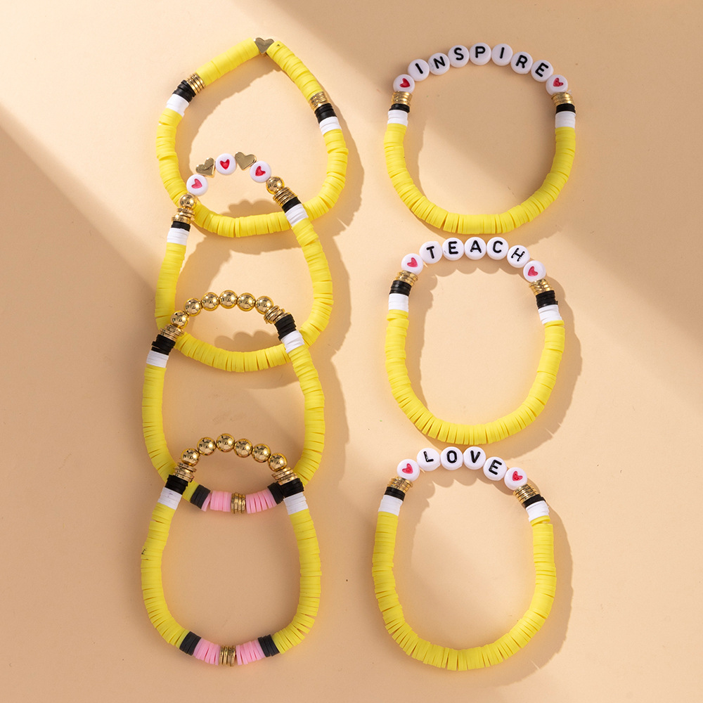 35g Weight CCB Pendant Material Bracelets Classification soft clay Chain Material 1 Set Quantity Holiday, Daily Occasion CCB, soft clay Material Teachers' Day Festival Letter, Heart Shape Pattern Women's Gender Casual, Simple Style Style Casual Simple Style Letter Heart Shape CCB Soft Clay Wholesale Bracelets 8