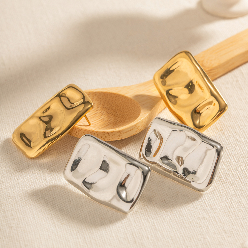 Pendientes de oro de acero de titanio exagerados europeos y americanos de moda para mujer Amazon popular geométrico cuadrado pendientes de oro joyería al por mayor