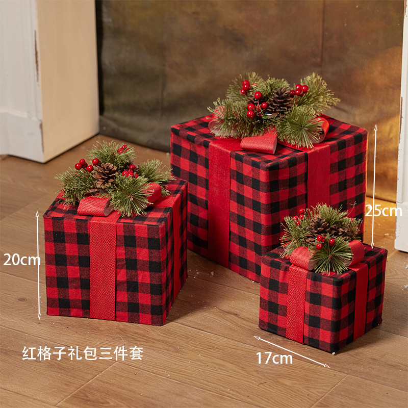 Navidad hierro forjado paquete de tres piezas hotel centro comercial ventana decoración de pavimento esquinilla oro paquete de regalo pila cabeza