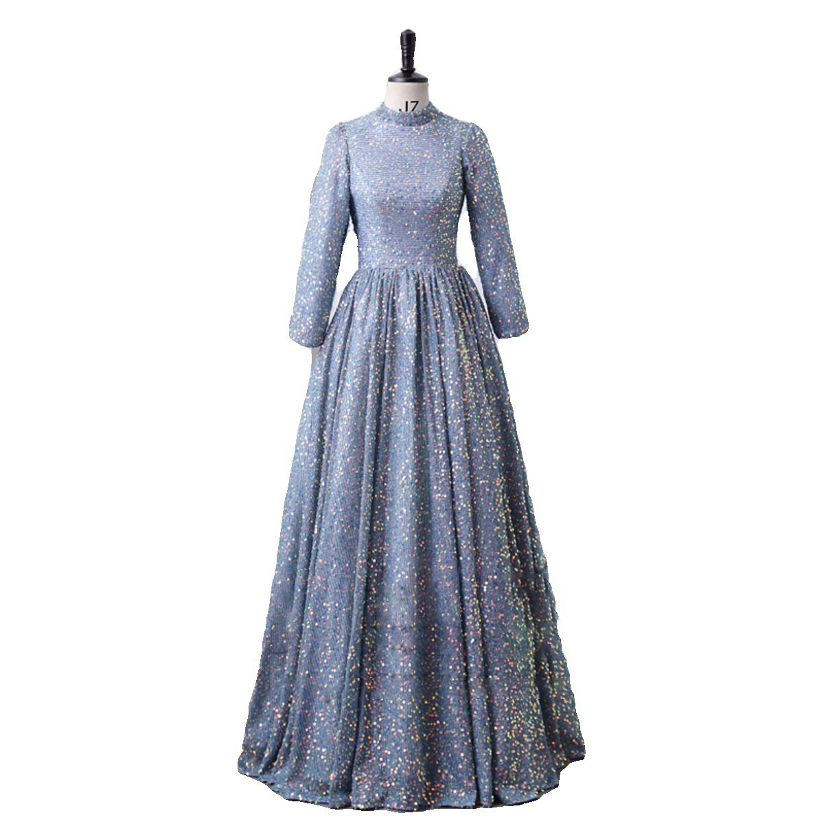 Vestido de noche de cuello alto con lentejuelas de las mujeres de lujo de alto grado etapa traje en solitario Examen de arte vocal Reunión Anual pettiskirt