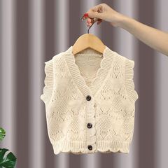 女童馬甲春秋新款2024洋氣時髦兒童開衫小童薄款寶寶針織背心