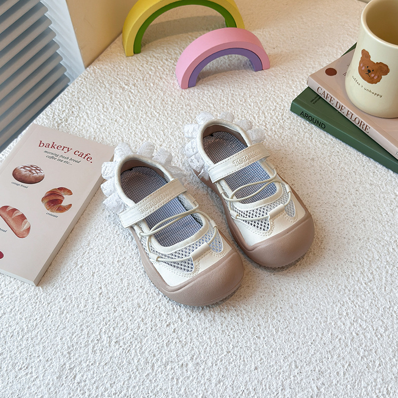 Sandálias deportivas para niñas 2025 verano nuevo niño de malla encaje zapatos casuales para niñas zapatos de malla transpirables image 5
