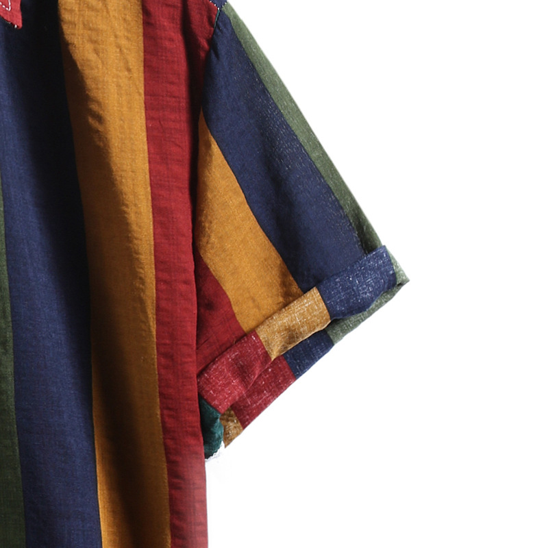 2021 verano nuevo tamaño europeo rayas camisa casual solapa manga corta personalidad color rayas camisa delgada para hombres