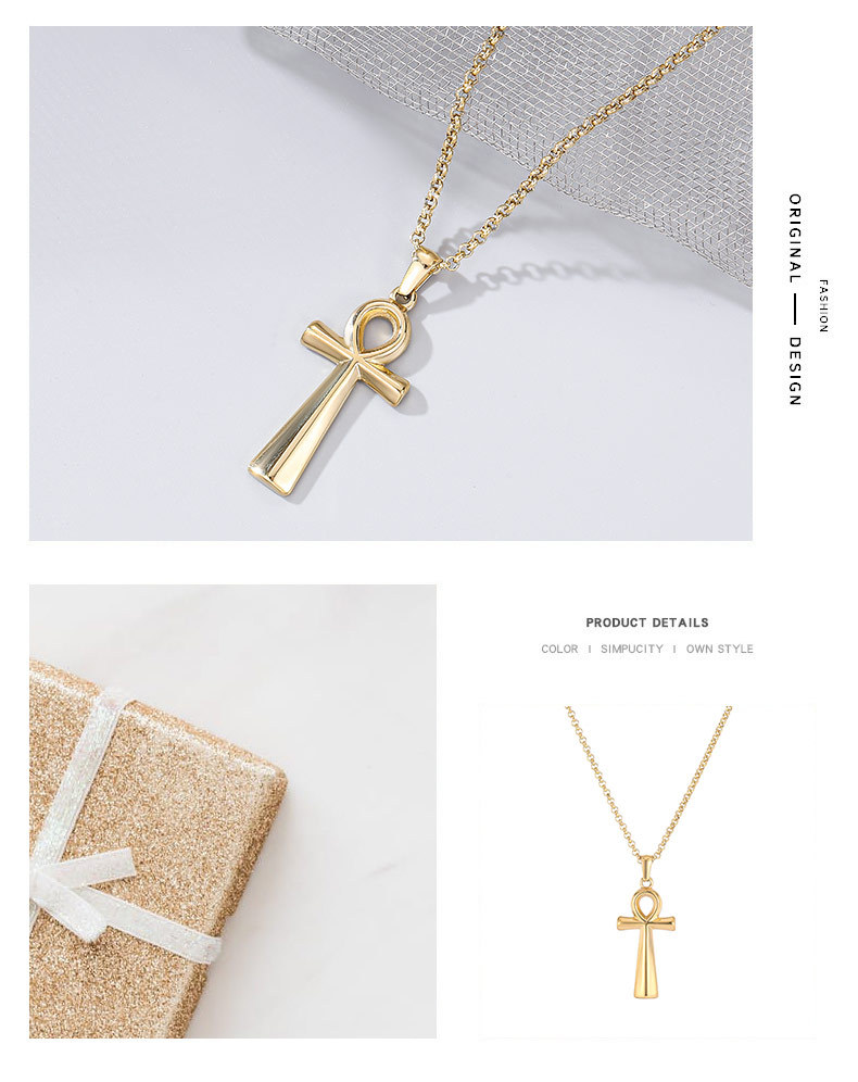 Retro Cross Titanium Steel Plating Pendant Necklace_colorza_1