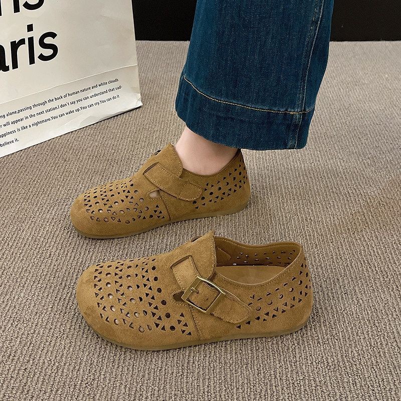 Cabeza de cuero de vaca de tacones planos con suela suave, zapatos de mujer transpirables, zapatos de cuero de verano, zapatos de abuela, madres de mediana edad image 3