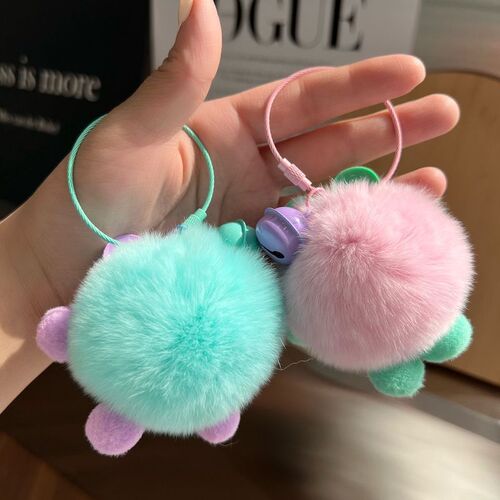 Cute Rex Rabbit Fur Small Briquettes Car Keychain Pendant Korean Internet Celebrity Plush School Bag Pendant Gift