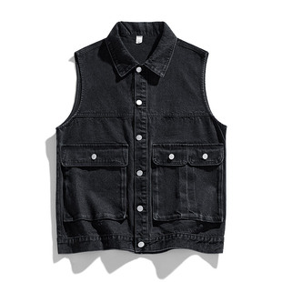 American Style Casual Retro Denim Vest Men's All-match Japanese Style Work Vest Jacket Washed Denim Niche Design Sense