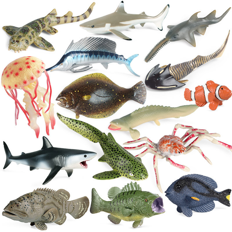 Children's Simulated Marine Animal Model Toys: Stonefish, Clownfish, Leopard Shark, Foxfish, Bass, Sailfish, Piranha Children's Simulated Marine Animal Model Toys: Stonefish, Clownfish, Leopard Shark, Foxfish, Bass, Sailfish, Piranha