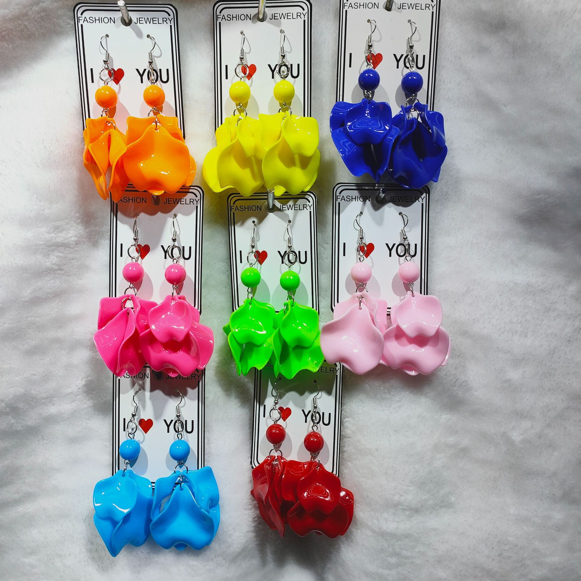 Plastic Earrings, Ear Hooks, Fluorescent Color Size Petals, Popular Exaggerated Cross-Border Foreign Trade Holiday Party, Popular Factory Women